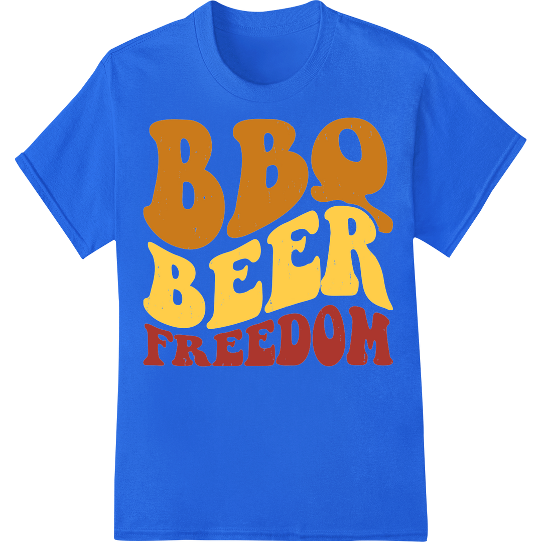 BBQ BEER FREEDOM: Bold Patriotic Design for Summer Fun on blue shirt - SUPERDTF-DTF Prints-DTF Transfers-Custom DTF Prints