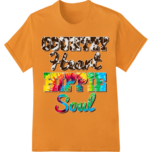 Country Heart Hippie Soul: Retro Tie-Dye DTF Print Transfer on orange shirt - SUPERDTF-DTF Prints-DTF Transfers-Custom DTF Prints