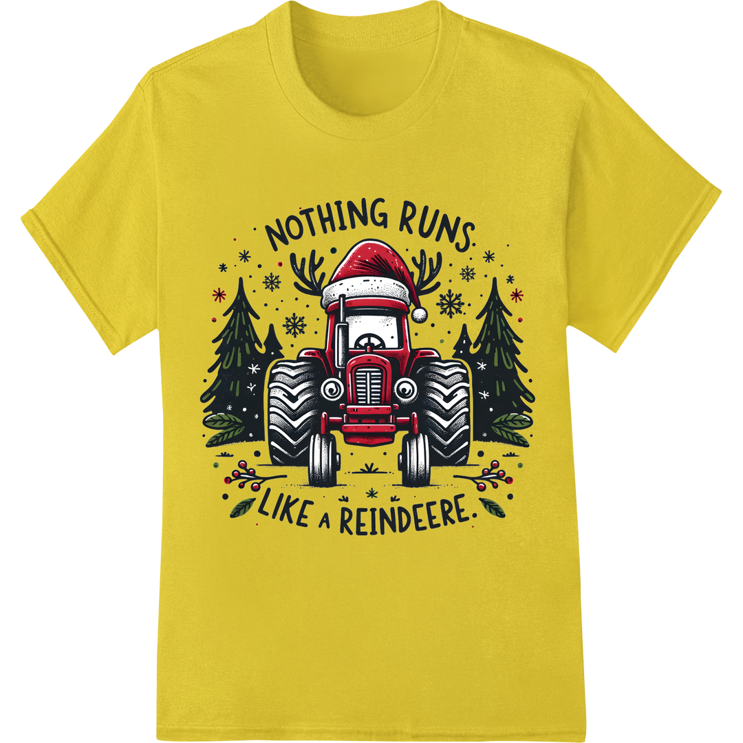 Festive 'Nothing Runs Like a Reindeer' Christmas Farm Tractor on yellow shirt - SUPERDTF-DTF Prints-DTF Transfers-Custom DTF Prints