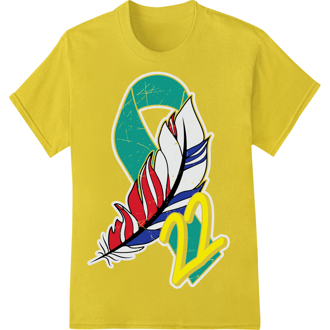 Abstract Feather DTF Print: Vibrant Colors, Fluid Lines on yellow shirt - SUPERDTF-DTF Prints-DTF Transfers-Custom DTF Prints