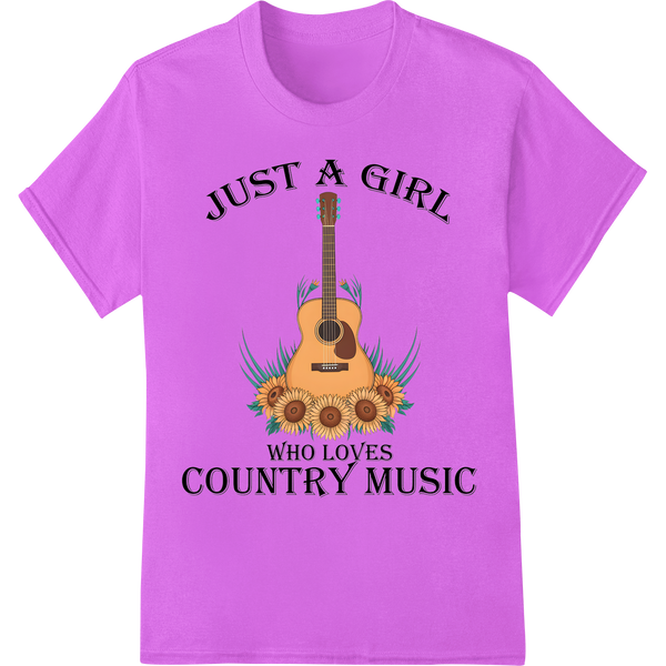 Just a Girl Who Loves Country Music | DTF Print Transfer on purple shirt - SUPERDTF-DTF Prints-DTF Transfers-Custom DTF Prints