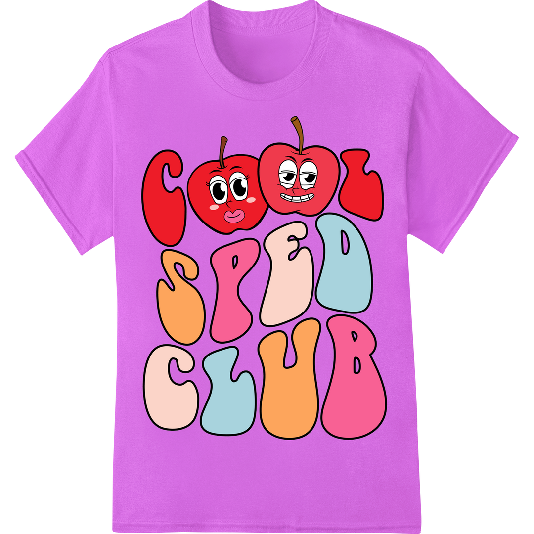 Cool Spud Club: Playful Apple DTF Print for Teachers & Kids on purple shirt - SUPERDTF-DTF Prints-DTF Transfers-Custom DTF Prints