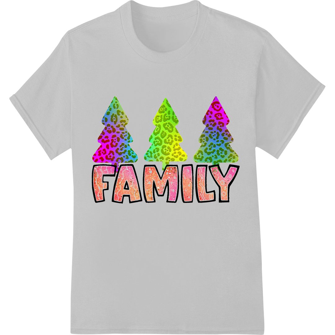 Festive Family Christmas Trees - DTF Print Heat Transfer on white shirt - SUPERDTF-DTF Prints-DTF Transfers-Custom DTF Prints