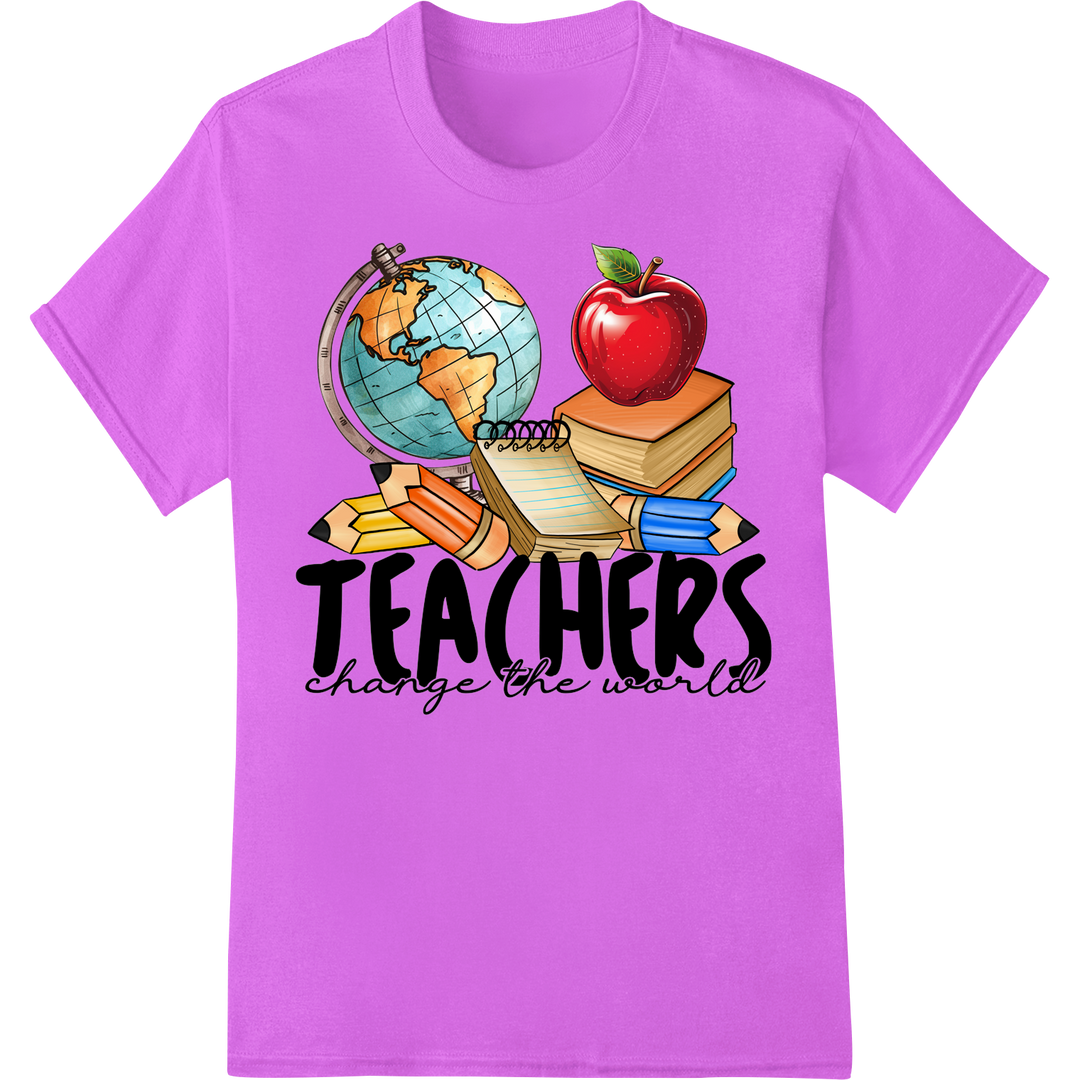 Inspire Learning: "Teachers Change The World" DTF Print on purple shirt - SUPERDTF-DTF Prints-DTF Transfers-Custom DTF Prints