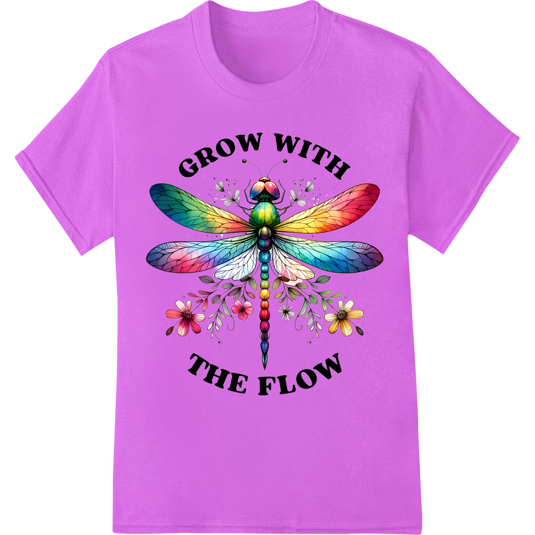 Grow with the Flow: Vibrant Dragonfly DTF Print Heat Transfer on purple shirt - SUPERDTF-DTF Prints-DTF Transfers-Custom DTF Prints