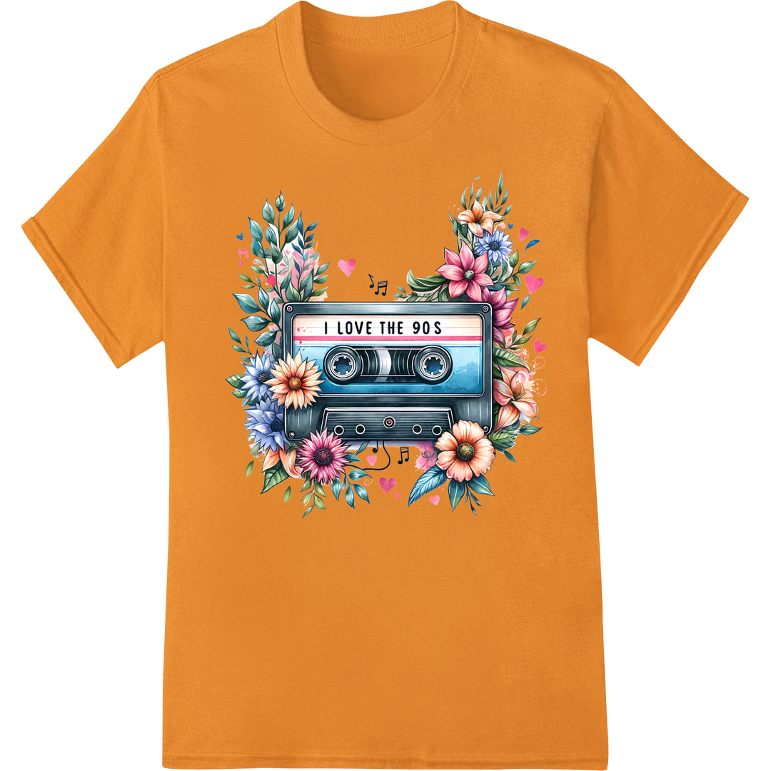 Retro 90s Cassette Tape Floral DTF Print Heat Transfer on orange shirt - SUPERDTF-DTF Prints-DTF Transfers-Custom DTF Prints