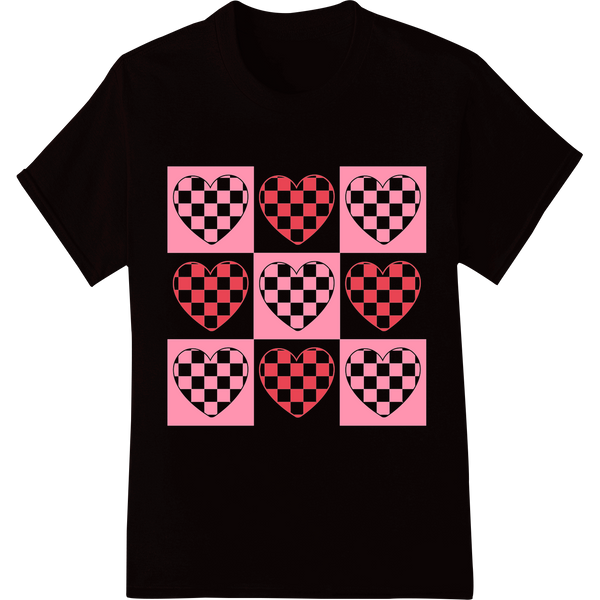 Retro Valentine's Heart Checkerboard DTF Print Transfer on black shirt - SUPERDTF-DTF Prints-DTF Transfers-Custom DTF Prints