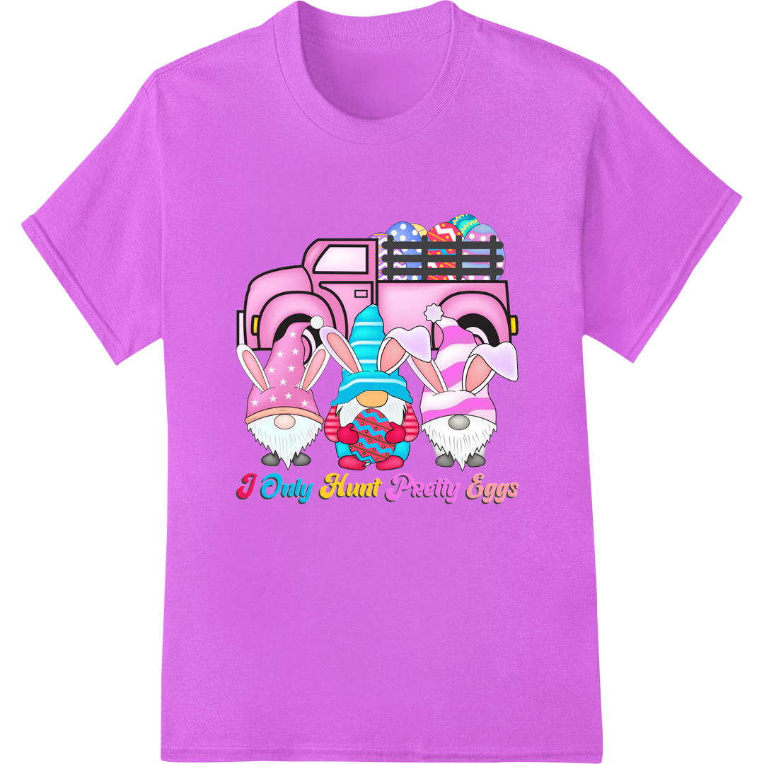 Adorable Easter Gnomes: I Only Hunt Pretty Eggs DTF Print on purple shirt - SUPERDTF-DTF Prints-DTF Transfers-Custom DTF Prints