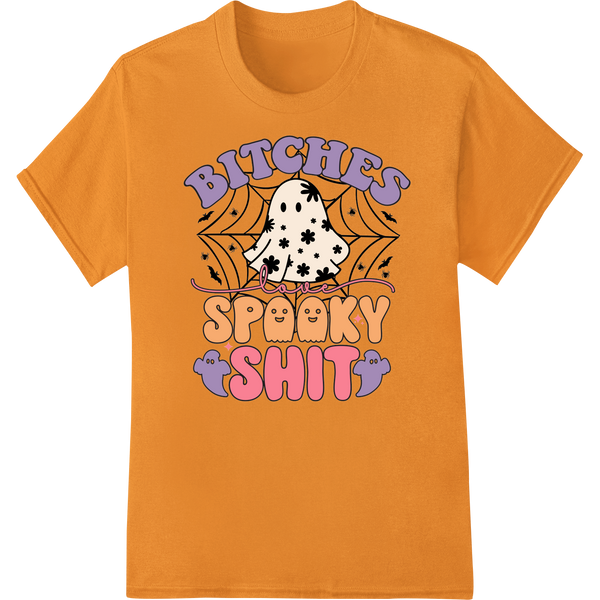 Bitches Spooky Shit: Bold Halloween DTF Print Transfer on orange shirt - SUPERDTF-DTF Prints-DTF Transfers-Custom DTF Prints