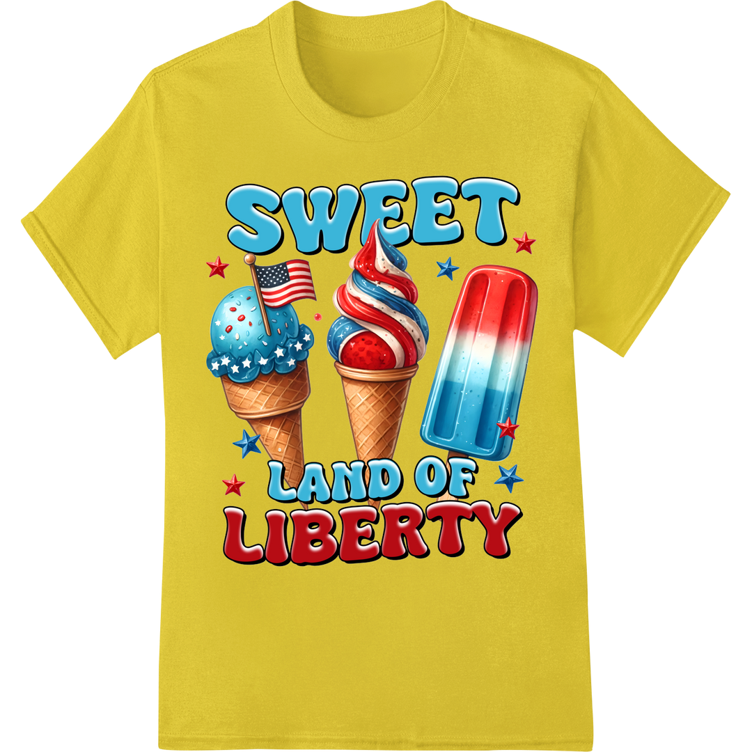 Sweet Land of Liberty: Patriotic Ice Cream 4th of July Print on yellow shirt - SUPERDTF-DTF Prints-DTF Transfers-Custom DTF Prints