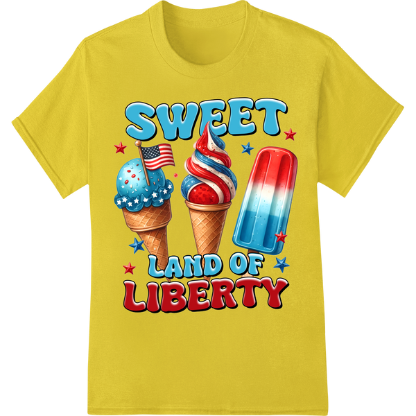 Sweet Land of Liberty: Patriotic Ice Cream 4th of July Print on yellow shirt - SUPERDTF-DTF Prints-DTF Transfers-Custom DTF Prints