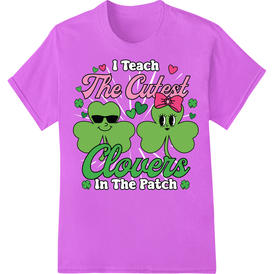 Adorable St. Patrick's Day Teacher DTF Print Heat Transfer on purple shirt - SUPERDTF-DTF Prints-DTF Transfers-Custom DTF Prints