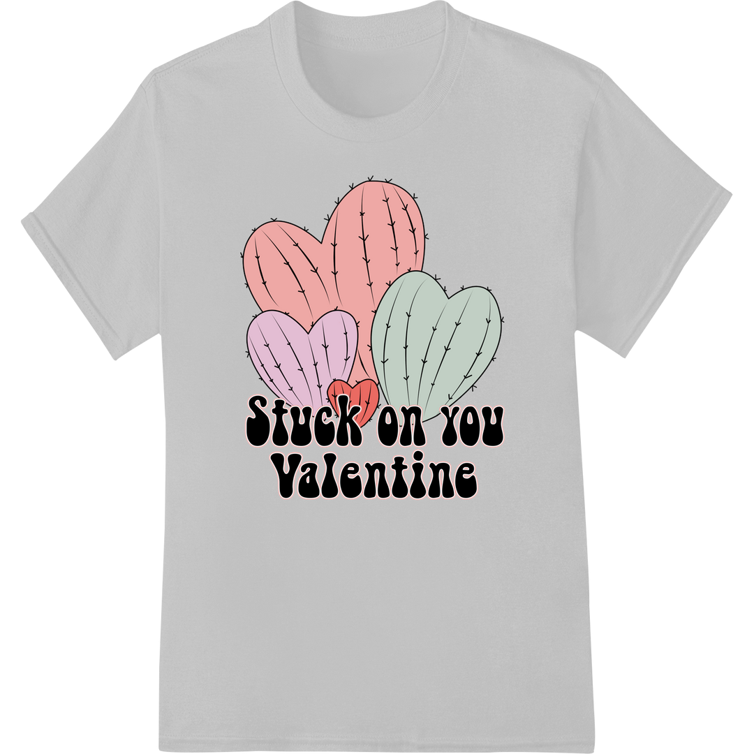 Stuck on You: Quirky Valentine's Day Cactus Heart DTF Print on white shirt - SUPERDTF-DTF Prints-DTF Transfers-Custom DTF Prints