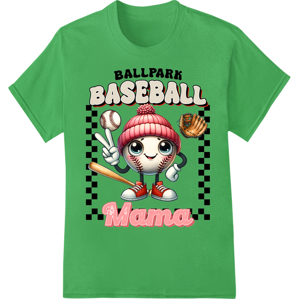 Adorable 'Ballpark Baseball Mama' DTF Print Heat Transfer on green shirt - SUPERDTF-DTF Prints-DTF Transfers-Custom DTF Prints