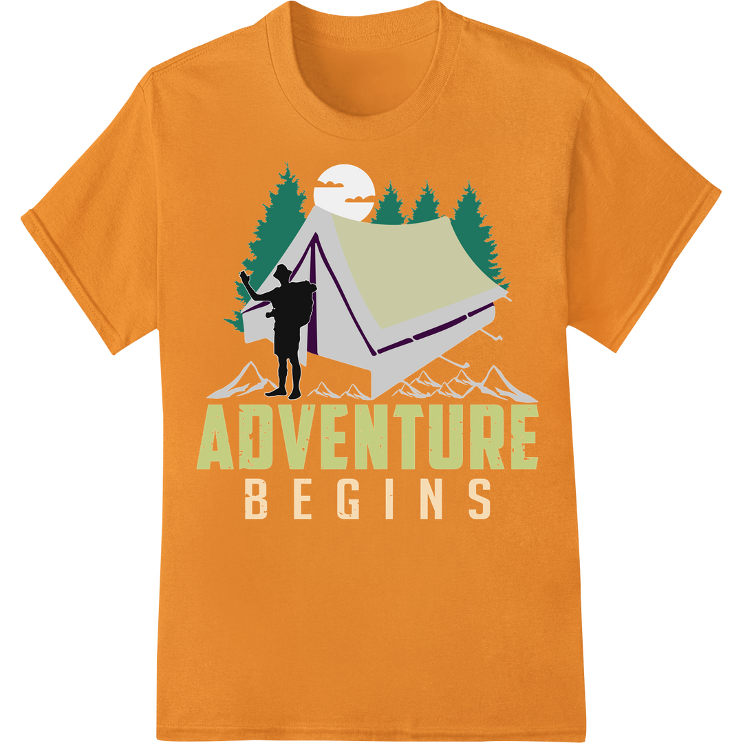 Embark on an Adventure: Camping Silhouette DTF Transfer Print on orange shirt - SUPERDTF-DTF Prints-DTF Transfers-Custom DTF Prints