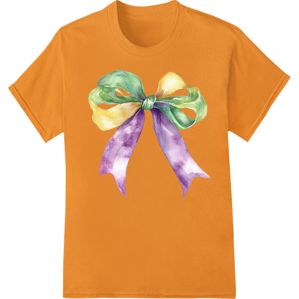 Vibrant Watercolor Mardi Gras Bow - DTF Print Heat Transfer on orange shirt - SUPERDTF-DTF Prints-DTF Transfers-Custom DTF Prints