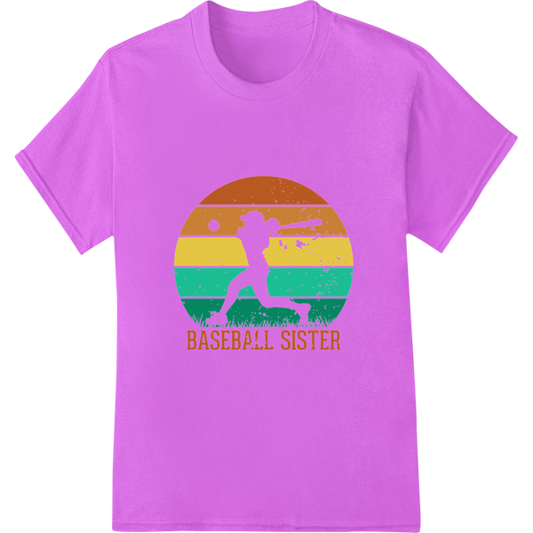 Retro Sunset Baseball Sister DTF Print Heat Transfer on purple shirt - SUPERDTF-DTF Prints-DTF Transfers-Custom DTF Prints