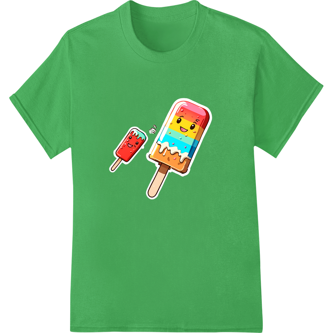 Retro 90s Popsicle Cutie: Summer Fun DTF Print Heat Transfer on green shirt - SUPERDTF-DTF Prints-DTF Transfers-Custom DTF Prints