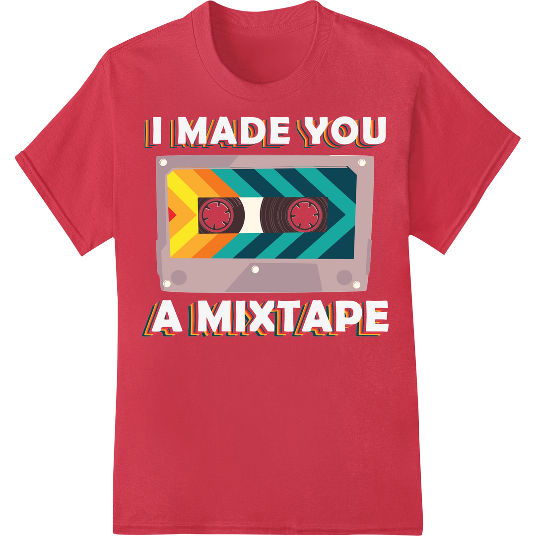 Retro 80s Mixtape: Bold Geometric DTF Transfer Print on red shirt - SUPERDTF-DTF Prints-DTF Transfers-Custom DTF Prints