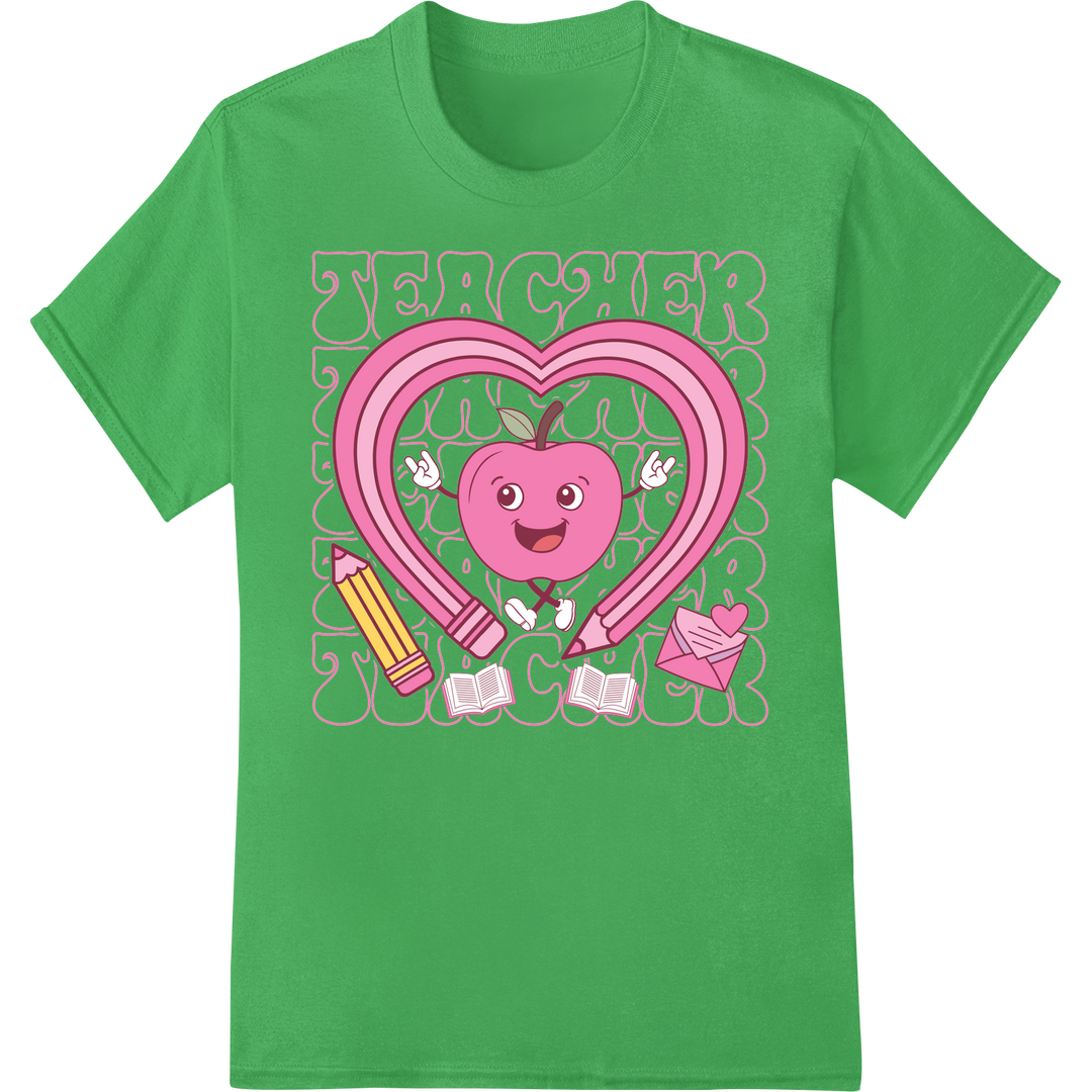 Retro Teacher Valentine DTF Print | Nostalgic School Gift on green shirt - SUPERDTF-DTF Prints-DTF Transfers-Custom DTF Prints