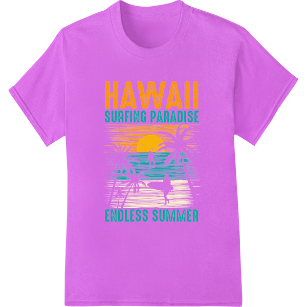 Endless Summer Vibes: Hawaii Surfing Paradise DTF Print on purple shirt - SUPERDTF-DTF Prints-DTF Transfers-Custom DTF Prints