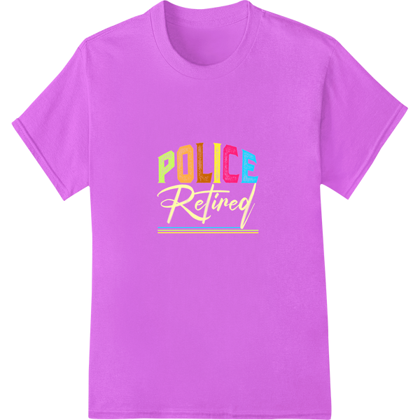 Vibrant POLICE Retired DTF Print Heat Transfer Design on purple shirt - SUPERDTF-DTF Prints-DTF Transfers-Custom DTF Prints