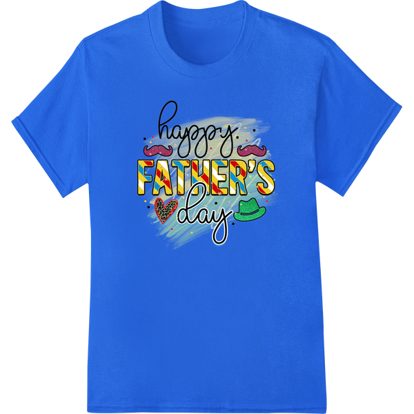 Colorful Happy Father's Day Super DTF Heat Transfer Print on blue shirt - SUPERDTF-DTF Prints-DTF Transfers-Custom DTF Prints