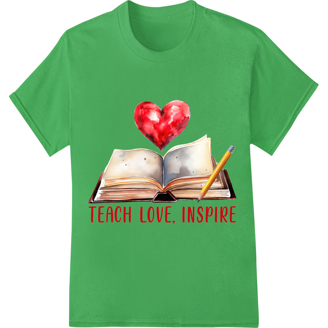 Teach with Love, Inspire Hearts - Teacher DTF Print Design on green shirt - SUPERDTF-DTF Prints-DTF Transfers-Custom DTF Prints