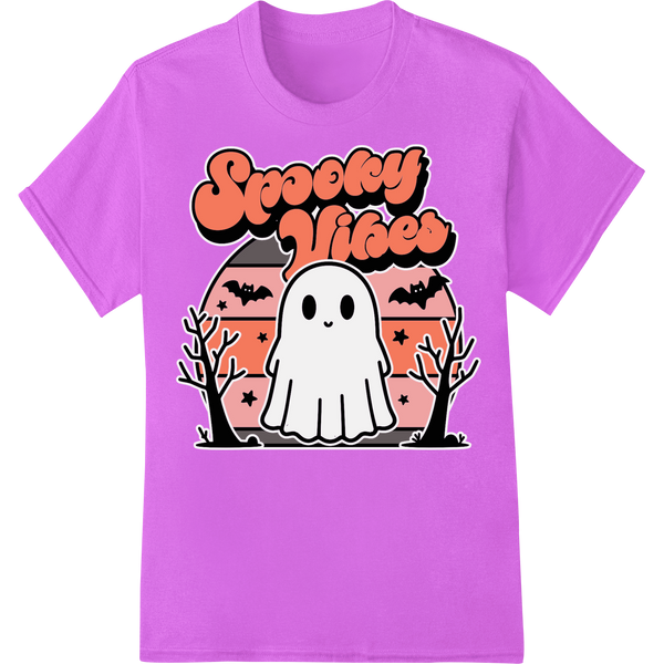 Adorable Ghost 'Spooky Vibes' Halloween DTF Print on purple shirt - SUPERDTF-DTF Prints-DTF Transfers-Custom DTF Prints