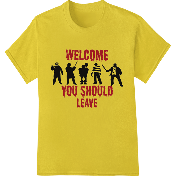 Haunting Silhouettes: Eerie Halloween Heat Transfer Design on yellow shirt - SUPERDTF-DTF Prints-DTF Transfers-Custom DTF Prints