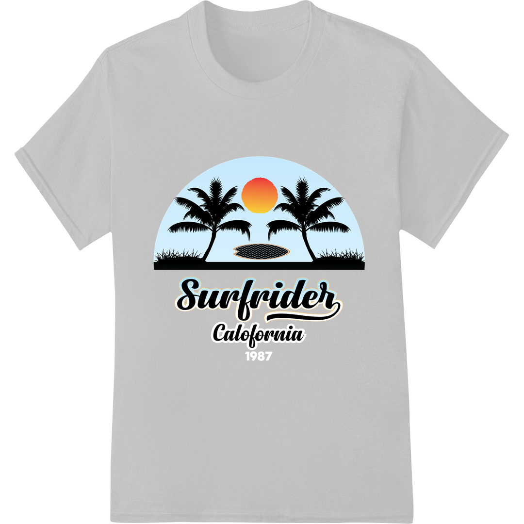 Vintage Surfrider CA Beach Sunset DTF Print Heat Transfer on white shirt - SUPERDTF-DTF Prints-DTF Transfers-Custom DTF Prints