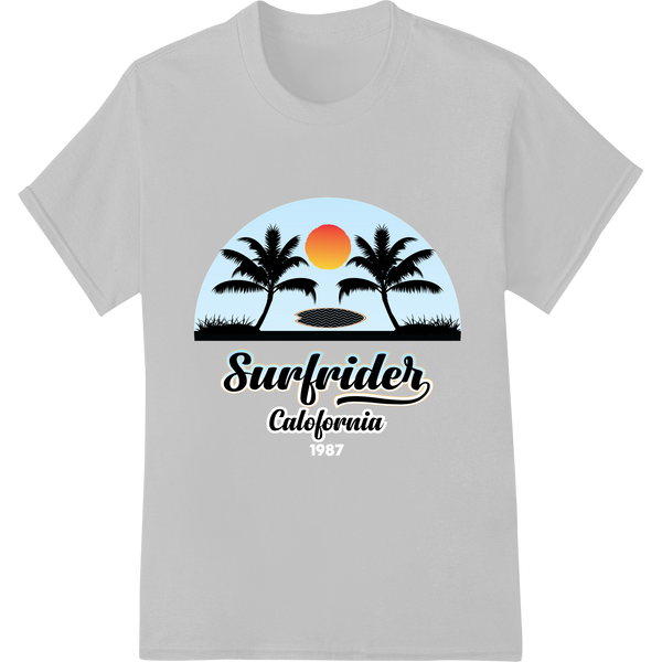 Vintage Surfrider CA Beach Sunset DTF Print Heat Transfer on white shirt - SUPERDTF-DTF Prints-DTF Transfers-Custom DTF Prints