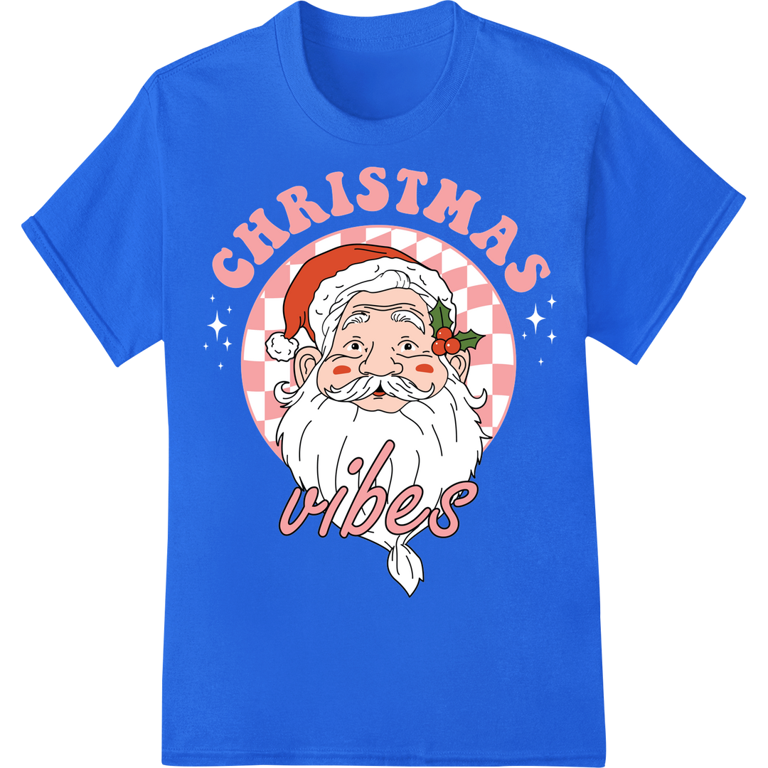 Jolly Santa Heat Transfer: Spread Christmas Cheer in Style on blue shirt - SUPERDTF-DTF Prints-DTF Transfers-Custom DTF Prints