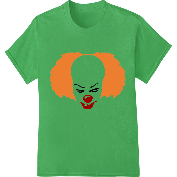 Eerie Pennywise-Inspired Clown Face DTF Print Heat Transfer on green shirt - SUPERDTF-DTF Prints-DTF Transfers-Custom DTF Prints