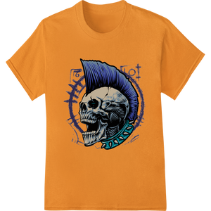 Punk Skeleton with Blue Mohawk DTF Print Heat Transfer with custom bulk t-shirt printing artwork