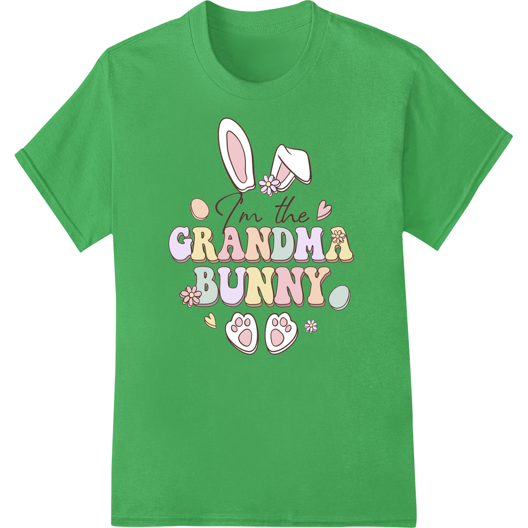 Retro 'I'm the Grandma Bunny' Easter DTF Print Heat Transfer on green shirt - SUPERDTF-DTF Prints-DTF Transfers-Custom DTF Prints