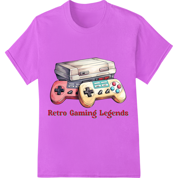 Retro Gaming Legends: Classic Console Controllers DTF Print on purple shirt - SUPERDTF-DTF Prints-DTF Transfers-Custom DTF Prints