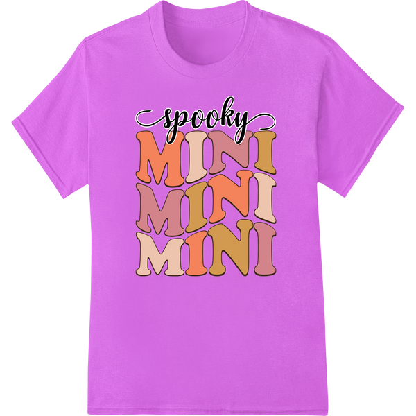 A playful, spooky text design featuring the words 'Spooky Mini Mini Mini' in bold Halloween colors like black, orange and...