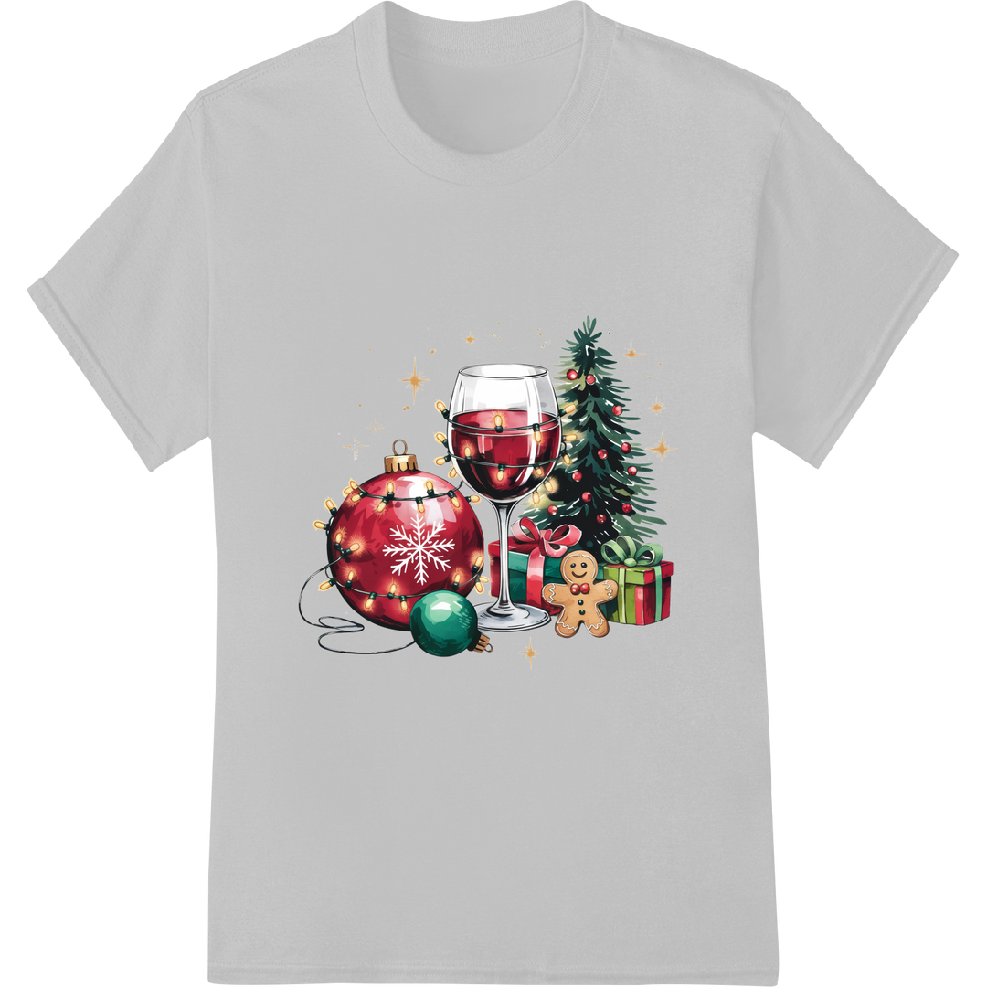 Festive Christmas Wine DTF Print Heat Transfer | Holiday Cheer on white shirt - SUPERDTF-DTF Prints-DTF Transfers-Custom DTF Prints