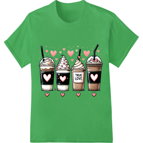 Adorable Coffee Cups: Valentine's Day DTF Print Transfer on green shirt - SUPERDTF-DTF Prints-DTF Transfers-Custom DTF Prints