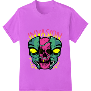 Personalized custom garment printing design for Neon Alien Skull Invasion: Bold DTF Print for Edgy Style