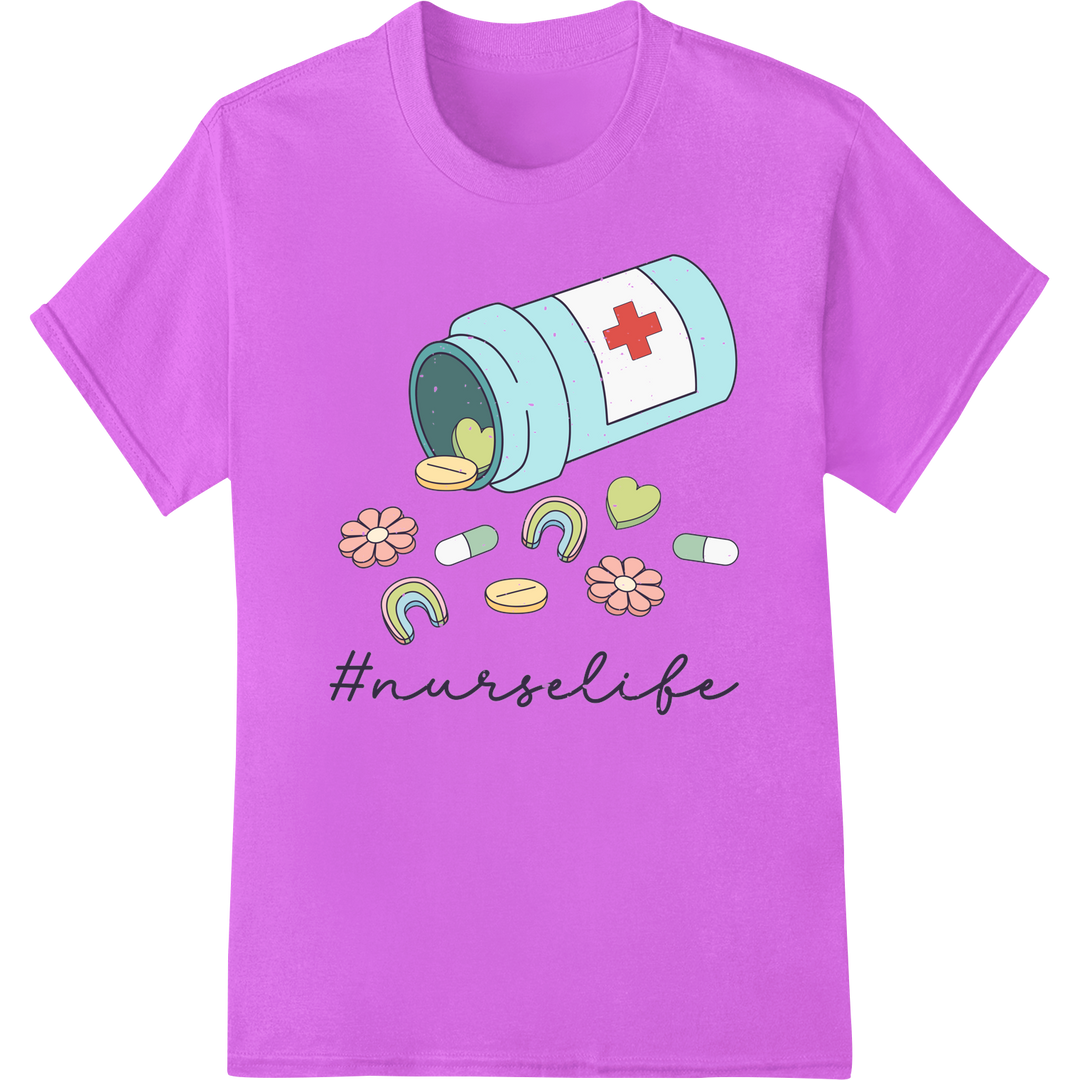 Adorable Nurse Cap DTF Print: Celebrate Healthcare Heroes on purple shirt - SUPERDTF-DTF Prints-DTF Transfers-Custom DTF Prints