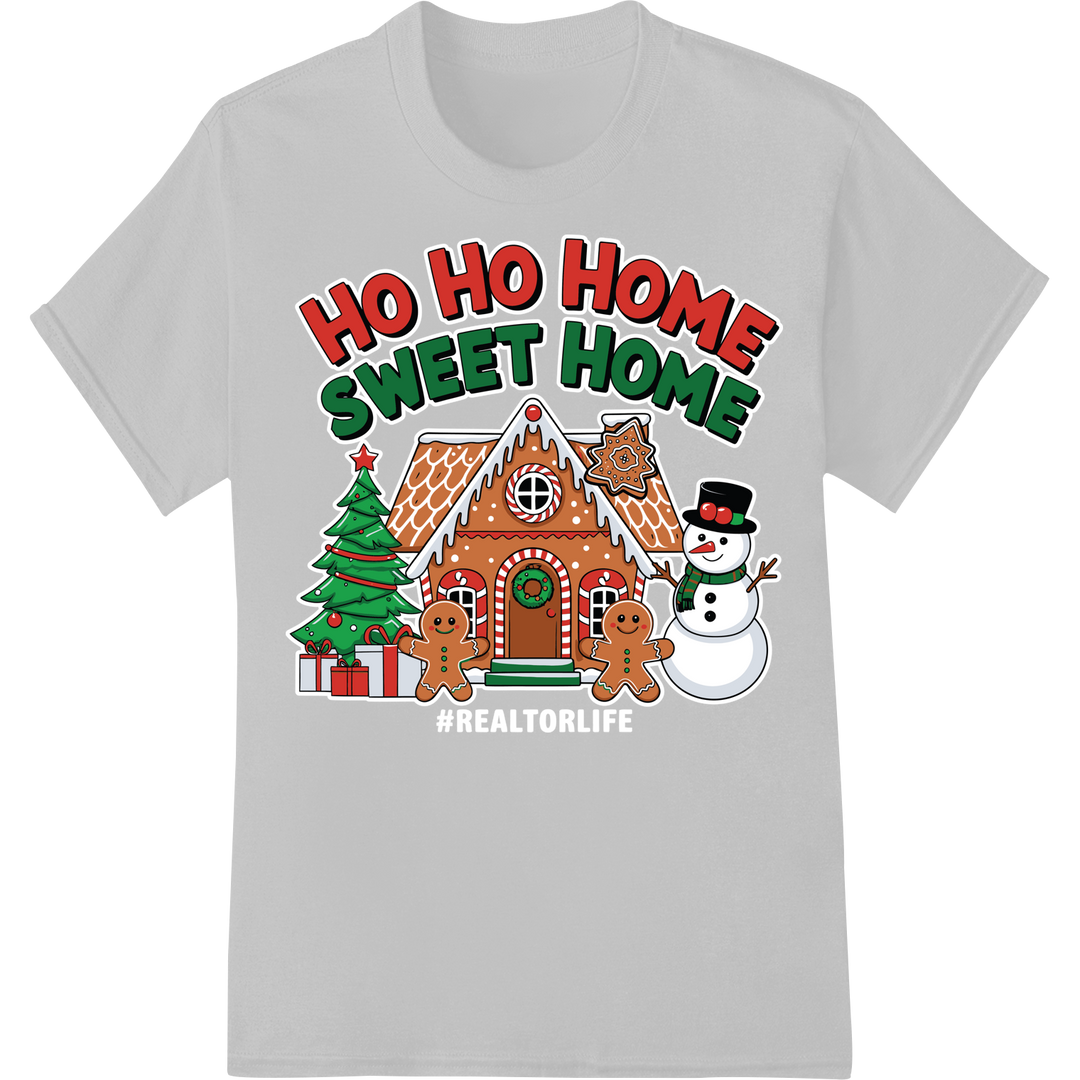 Festive 'Ho Ho Home Sweet Home' Christmas Gingerbread DTF Print on white shirt - SUPERDTF-DTF Prints-DTF Transfers-Custom DTF Prints