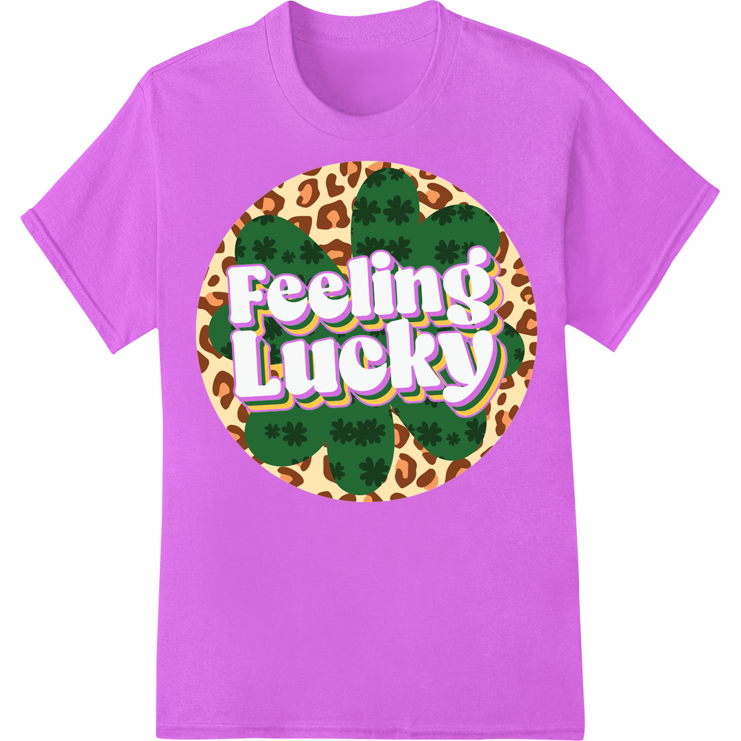 Feeling Lucky Leopard Print St. Patrick's Day DTF Transfer on purple shirt - SUPERDTF-DTF Prints-DTF Transfers-Custom DTF Prints