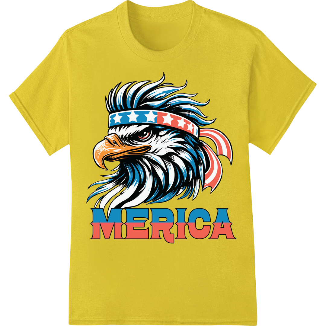 Bold Patriotic Eagle 'MERICA' DTF Print Heat Transfer on yellow shirt - SUPERDTF-DTF Prints-DTF Transfers-Custom DTF Prints