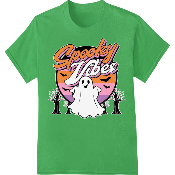 Premium quality personalized clothing on Adorable Ghost Spooky Vibes DTF Transfer for Halloween Fun