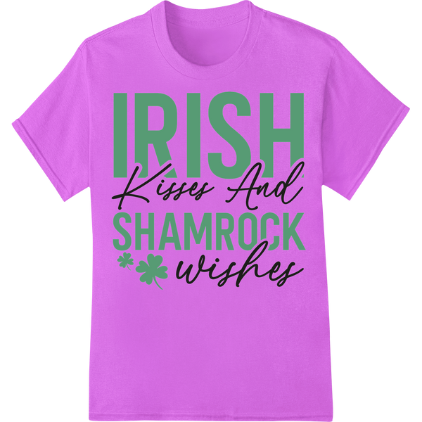 Irish Kisses & Shamrock Wishes: Festive St. Patrick's Day DTF Print on purple shirt - SUPERDTF-DTF Prints-DTF Transfers-Custom DTF Prints