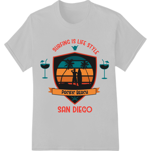 Durable custom garment printing applied to Pacific Beach San Diego: Surfing Lifestyle DTF Print