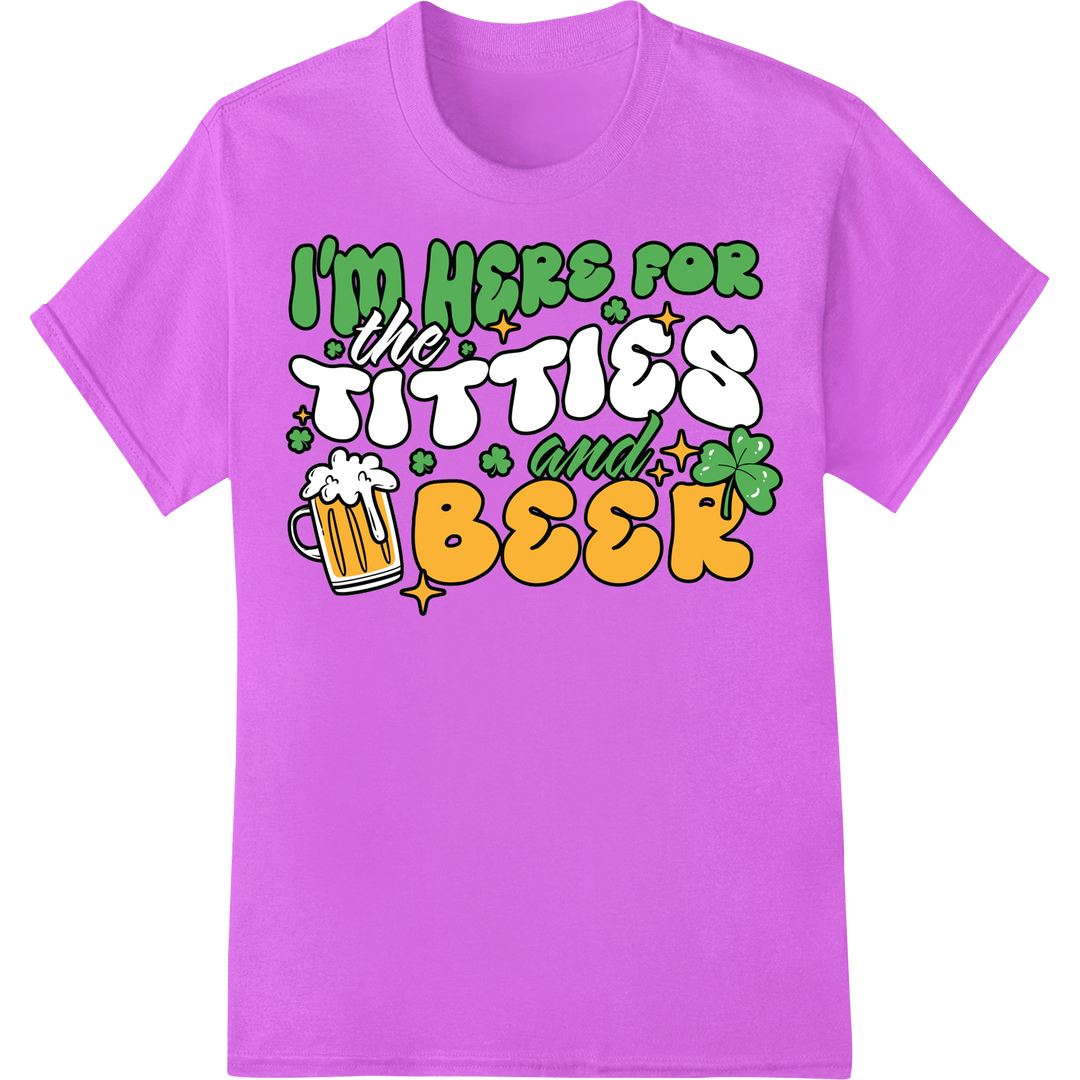 Cheeky St. Patrick's Day DTF Print: Beer & Humor on purple shirt - SUPERDTF-DTF Prints-DTF Transfers-Custom DTF Prints