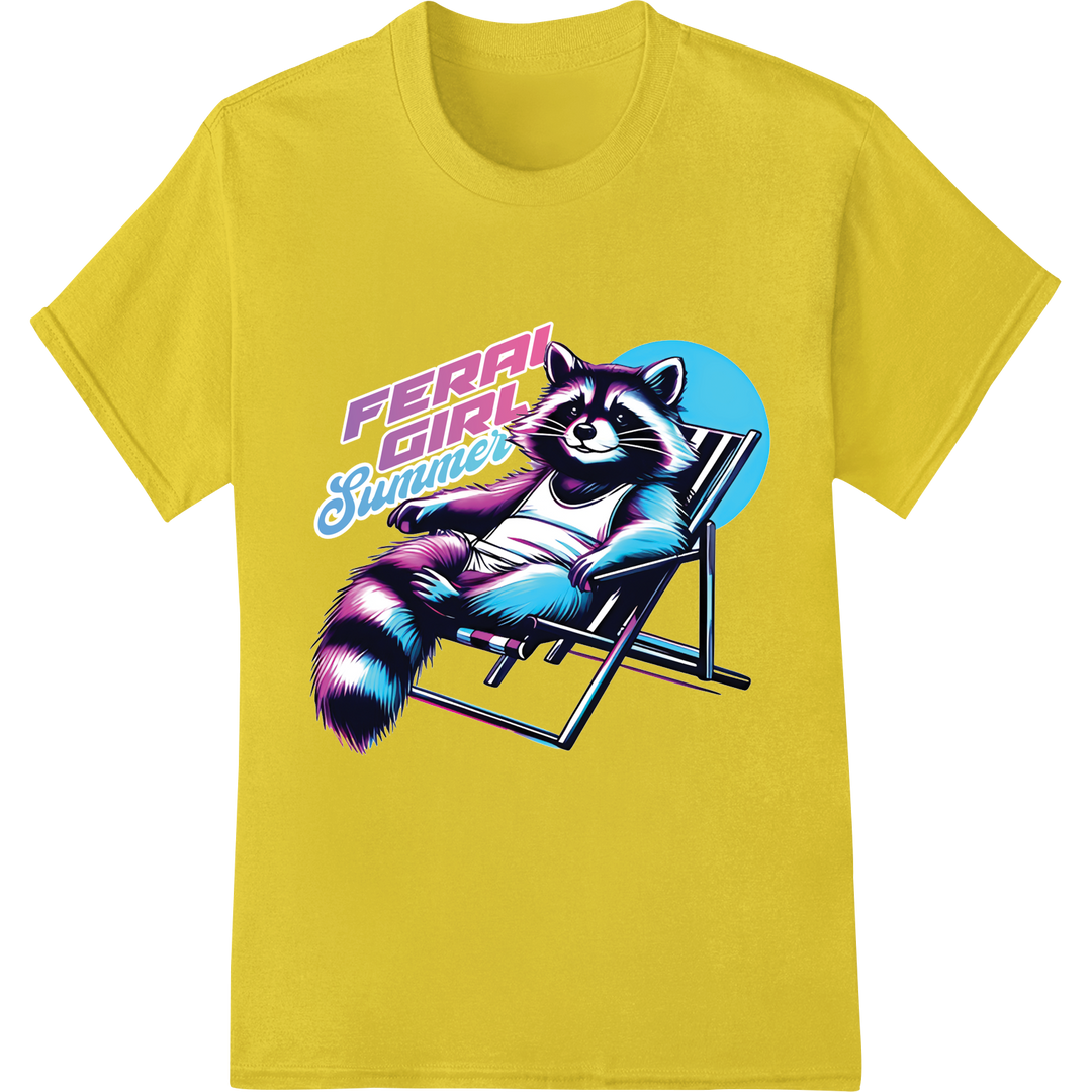 Feral Girl Summer: Cool Raccoon Shades DTF Print Transfer on yellow shirt - SUPERDTF-DTF Prints-DTF Transfers-Custom DTF Prints